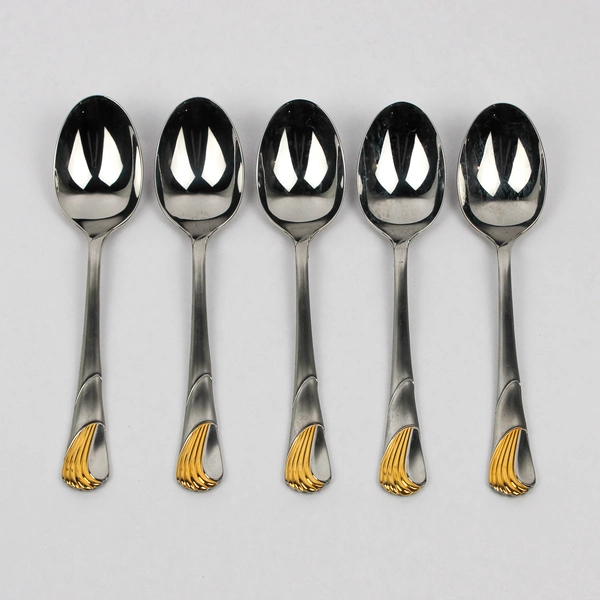 Lot Of 5 Yamazaki Seawinds Stainless Gold Accent Flatware Soup Spoons