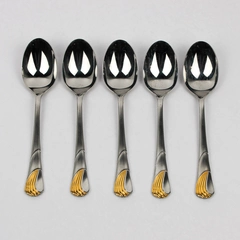 Lot Of 5 Yamazaki Seawinds Stainless Gold Accent Flatware Soup Spoons