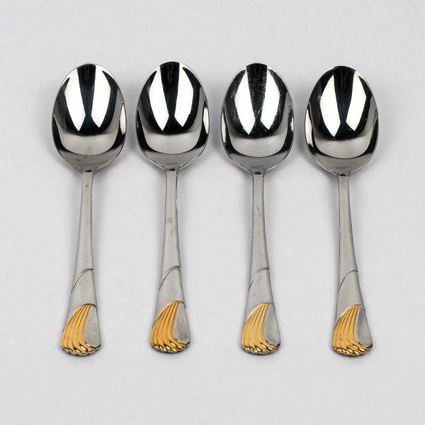 Lot Of 4 Yamazaki Seawinds (Stainless-Gold Accent) Flatware Soup Spoons