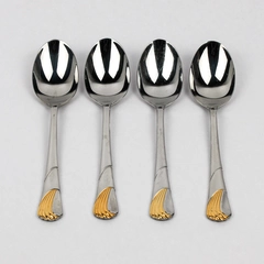Lot Of 4 Yamazaki Seawinds (Stainless-Gold Accent) Flatware Soup Spoons