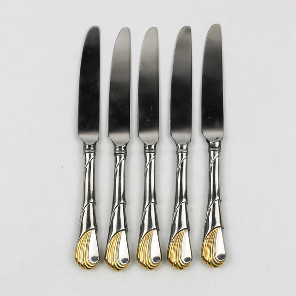 Lot Of 5 Yamazaki Seawinds Stainless Gold Accent Flatware French Hollow Knives