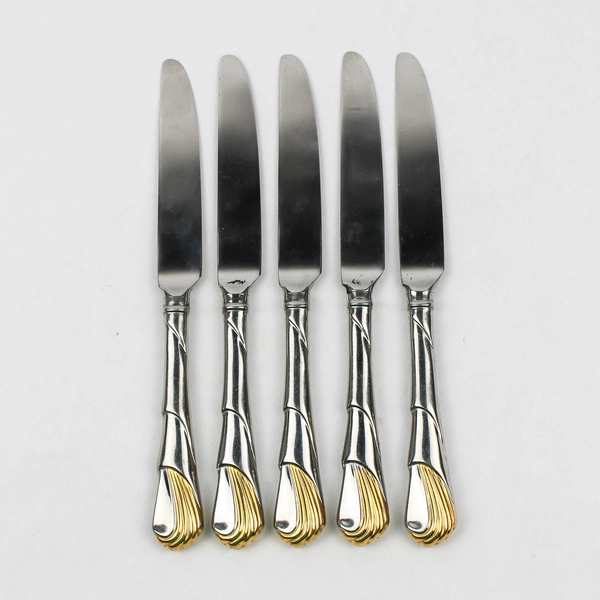 Lot Of 5 Yamazaki Seawinds Stainless Gold Accent Flatware French Hollow Knives