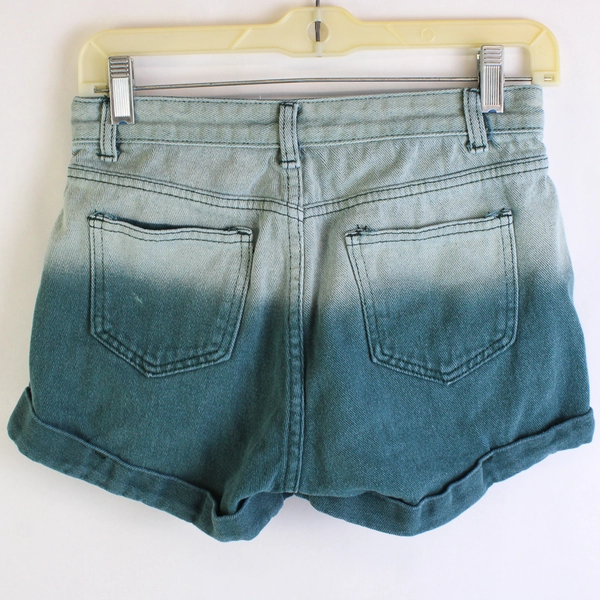 Miss Sparkling Green Dip Dye Denim Shorts Women's Size Small Flawed