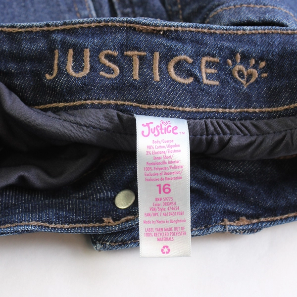 Justice Dark Wash Raw Hem Distressed Denim Skirt Girls' Size 16
