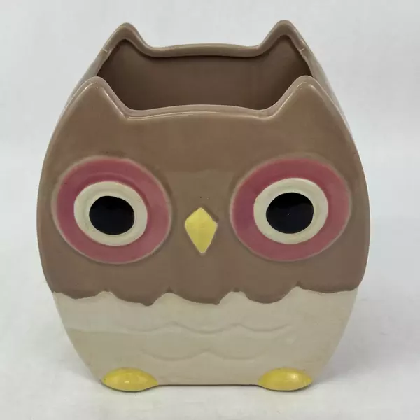 Central Garden And Pet Brown and White Ceramic Owl Planter w/ Pink Wings Eyes