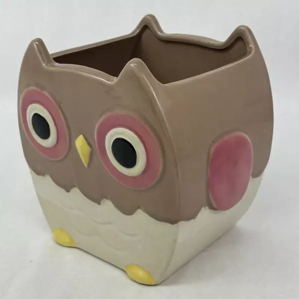 Central Garden And Pet Brown and White Ceramic Owl Planter w/ Pink Wings Eyes