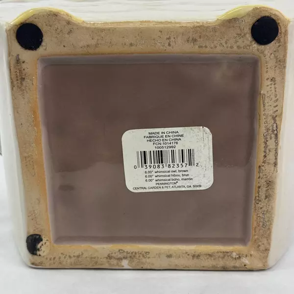 Central Garden And Pet Brown and White Ceramic Owl Planter w/ Pink Wings Eyes