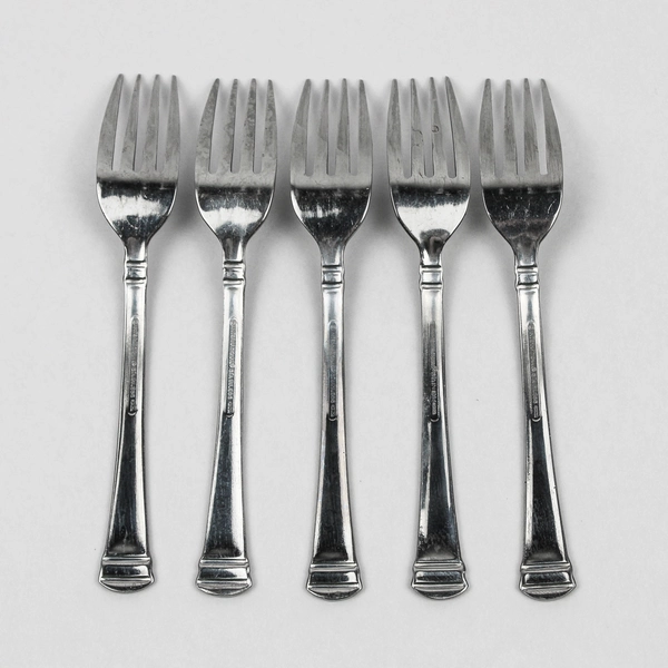 Lot Of 5 International Silver Riverton Frosted (Stainless) Flatware Salad Forks