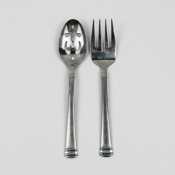 Lot Of 2 International Silver Riverton Frosted Flatware Serving Fork & Spoon