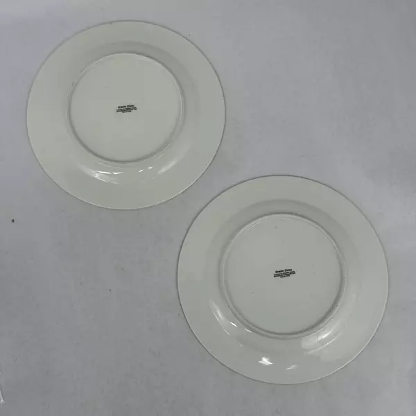 Two Gracie China White Dinner Plates With Black Flowers 10.5 Inch