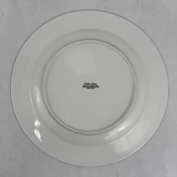 Two Gracie China White Dinner Plates With Black Flowers 10.5 Inch