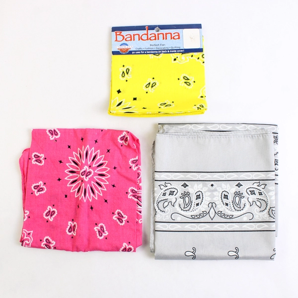 Lot Of 3 Bandana Handkerchief Pink Gray & Yellow Outdoors 21" x 21"