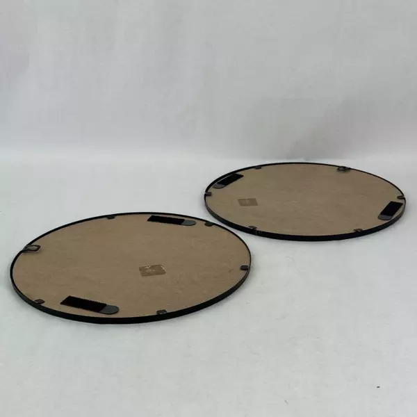 Lot of 2 Black Plastic Framed 12 Inch Diameter Wall Mirrors