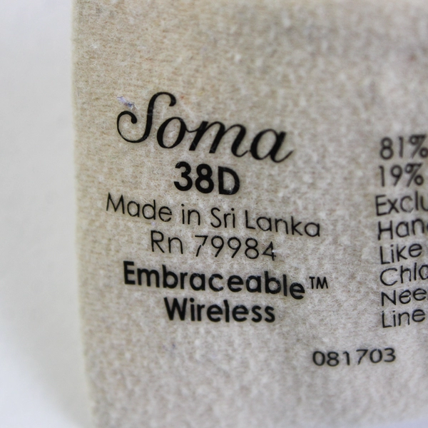 Soma Beige Lined Wireless T-Shirt Bra Women's Size 38D