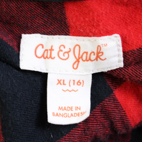 Cat & Jack Girl's Long Sleeve Plaid Button Up Collar Shirt Kids Size XL 16