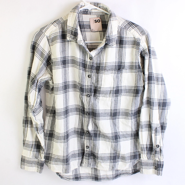 Sonoma Goods For Life Women's Plaid White & Gray Button-Down Shirt Size XS 
