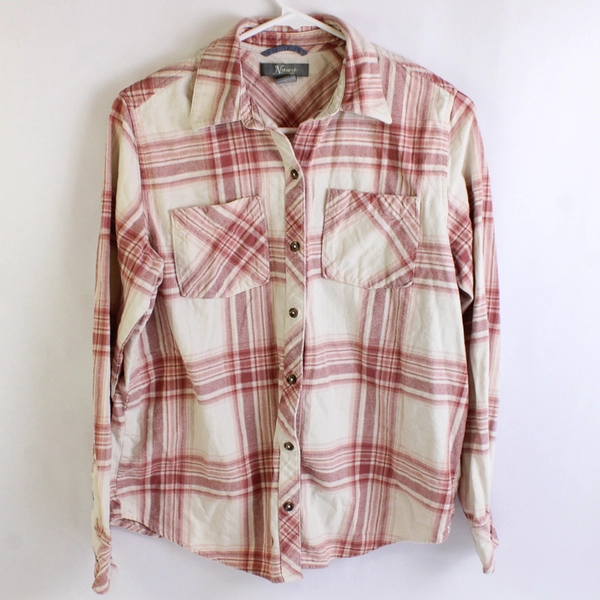 Natural Reflections Women's Plaid Button Down Pink & White Shirt Size S