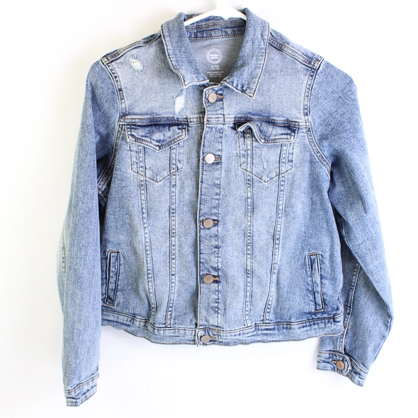 Wonder Nation Girl's Distressed Blue Jean Denim Jacket Size XL (14-16) Youth