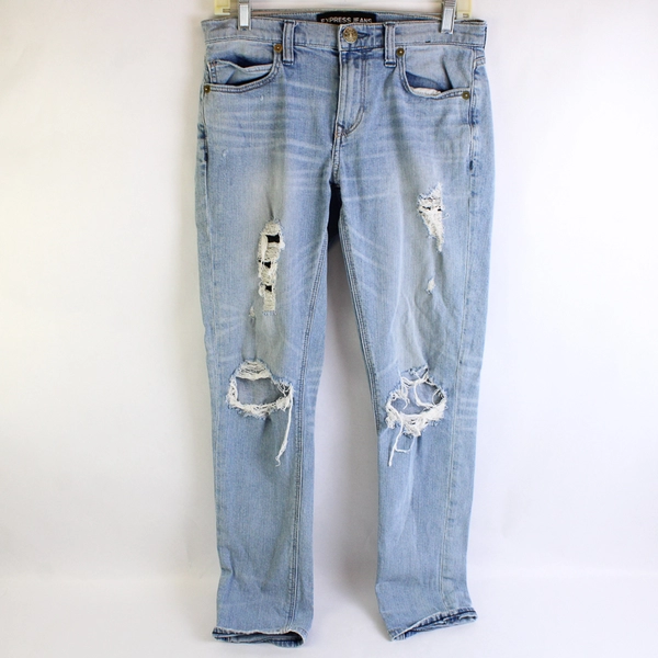 Express Jeans Women's Mid Rise Light Wash Ripped Boyfriend Jeans Size 0