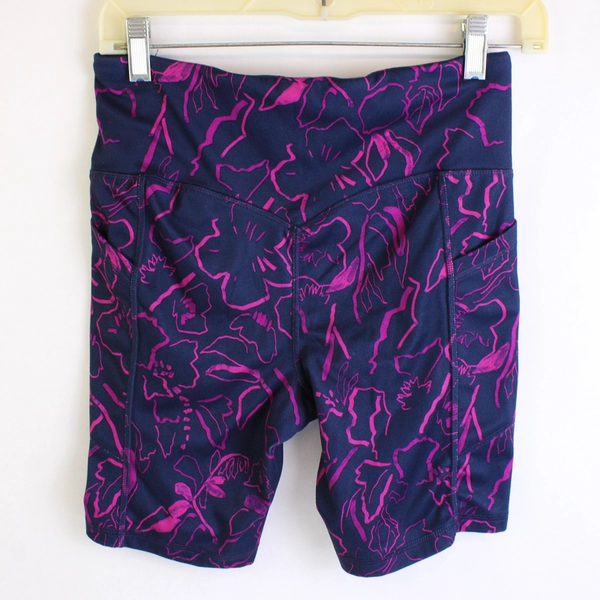 Avia Women's High Rise Stretch Blue & Pink Floral Biker Shorts S 7" Inseam