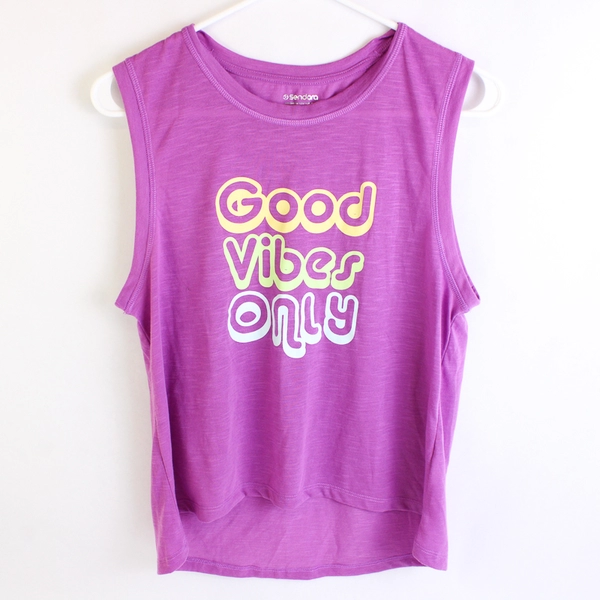 Sendara Sleeveless Graphic Tank Top Good Vibes Only Purple Women's Size M