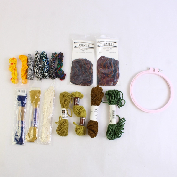Small Lot of Yarn and Embroidery Thread Plus 5" Embroidery Hoop