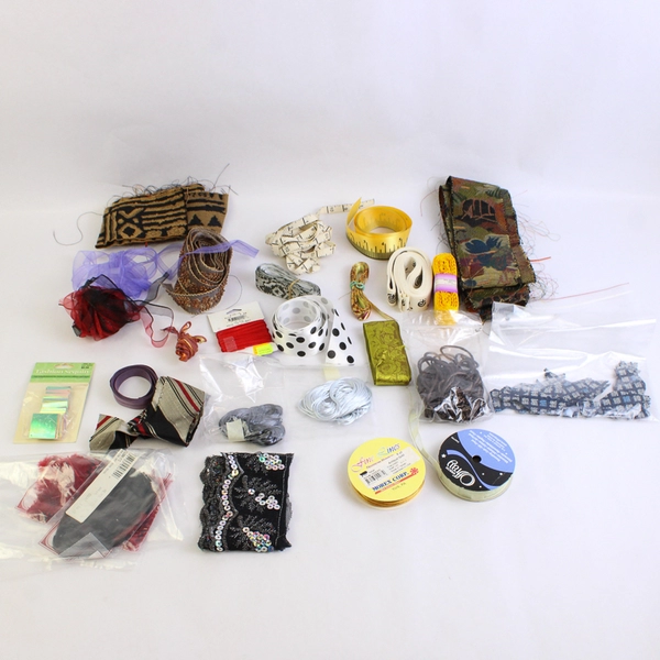 Mixed Lot of Ribbon Scrap Fabric Sequins and Other Craft Embellishments
