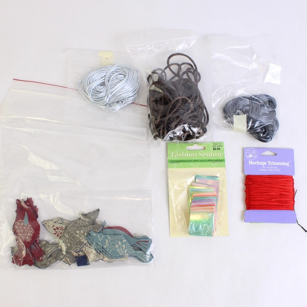 Mixed Lot of Ribbon Scrap Fabric Sequins and Other Craft Embellishments