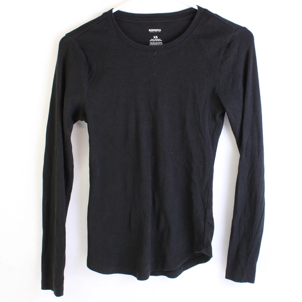 Sonoma Long Sleeve Black Shirt Slim Fit Top Women's Size XS