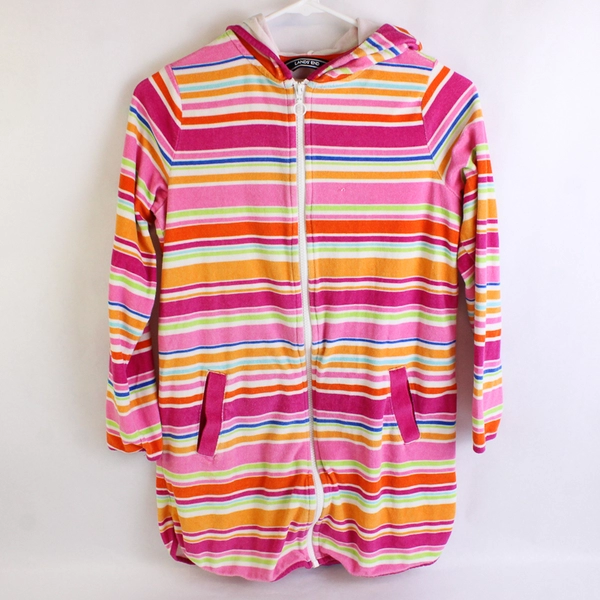 Land's End Women's Sweater Terry Full Front Zip Up Striped Hooded Stretch Size M