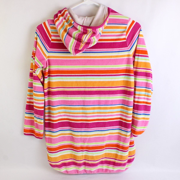 Land's End Women's Sweater Terry Full Front Zip Up Striped Hooded Stretch Size M