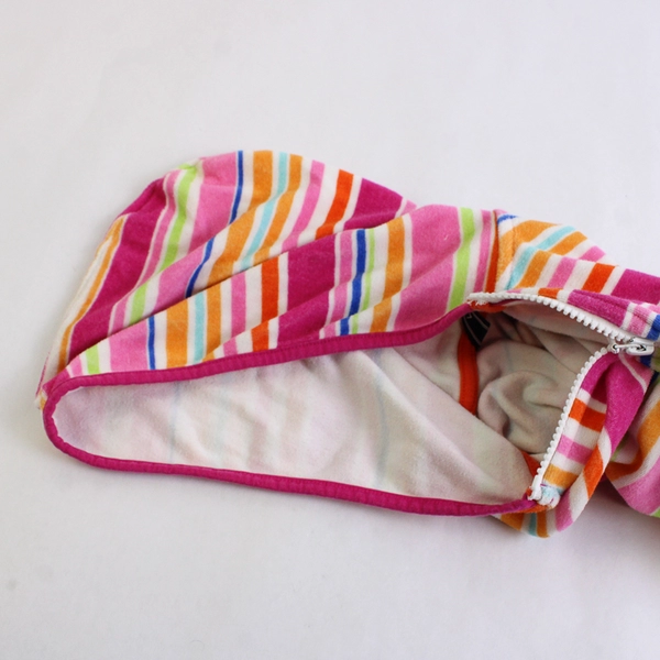 Land's End Women's Sweater Terry Full Front Zip Up Striped Hooded Stretch Size M