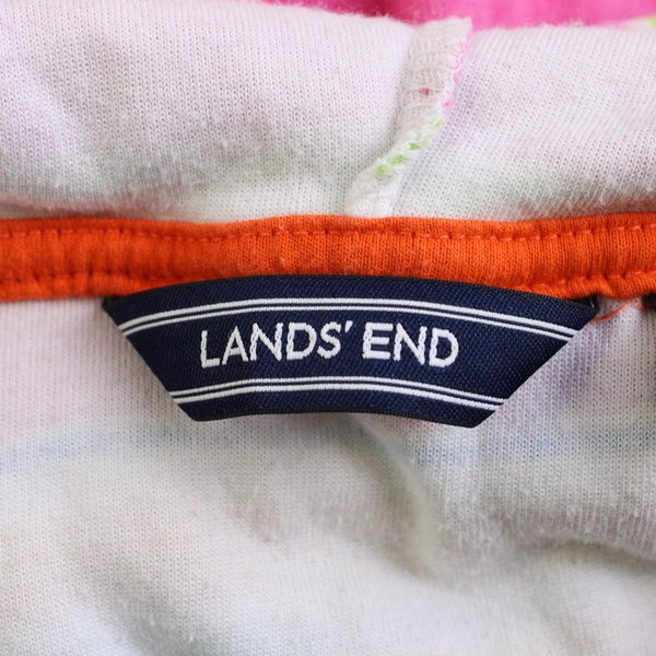 Land's End Women's Sweater Terry Full Front Zip Up Striped Hooded Stretch Size M