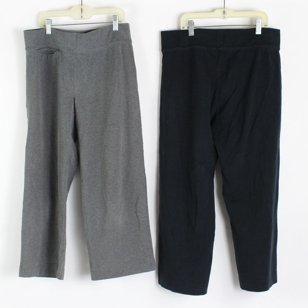 Lot of 2 Lands' End Women's Sweat Pants Black & Gray Elastic Waist Loose Fit S