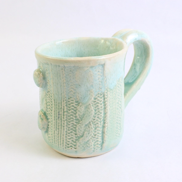 RM Marked Porcelain Pottery Coffee Mug Nautical Rope Design Sea Blue