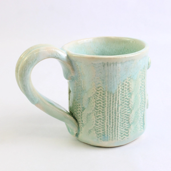 RM Marked Porcelain Pottery Coffee Mug Nautical Rope Design Sea Blue