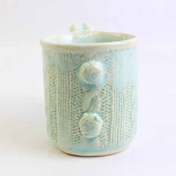 RM Marked Porcelain Pottery Coffee Mug Nautical Rope Design Sea Blue