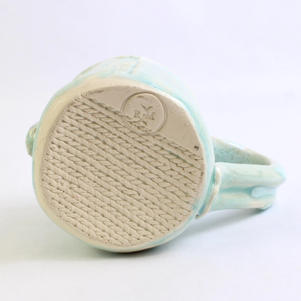 RM Marked Porcelain Pottery Coffee Mug Nautical Rope Design Sea Blue