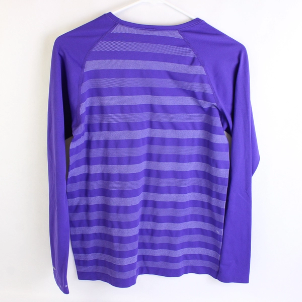 Champion Duo Dry Women's Size M Long Sleeve Shirt Purple Crew Neck Striped