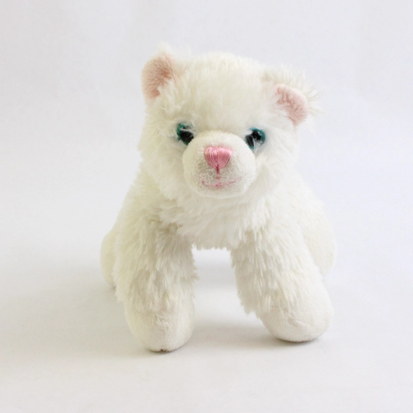 2016 Aurora Small White Kitty Cat Plush 5" Blue Eyes Pink Sewn Nose