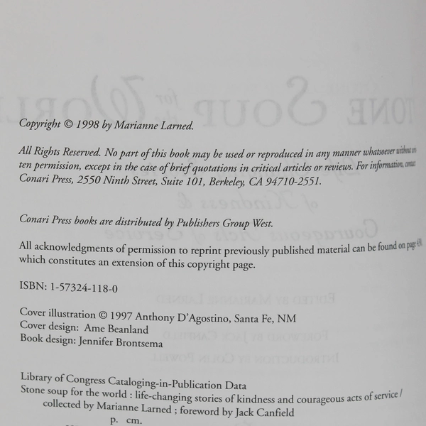 Stone Soup for the World Edited by Marianne Larned Life Changing Stories 1998 PB