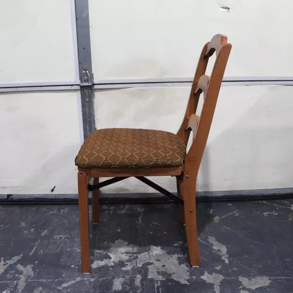 Vintage Upholstered Fold Up Wooden Chair Gold and Red Upholstering