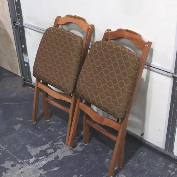 Vintage Upholstered Fold Up Wooden Chair Gold and Red Upholstering