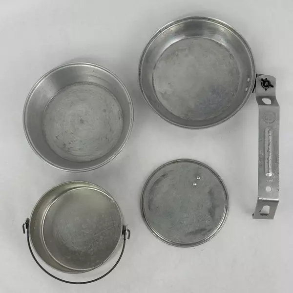 Vintage Boy Scout Mess Kit with Canvas Cover and Shoulder Strap