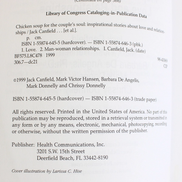 Chicken Soup for the Couple's Soul The Chicken Soup for the Soul Series 1999 PB