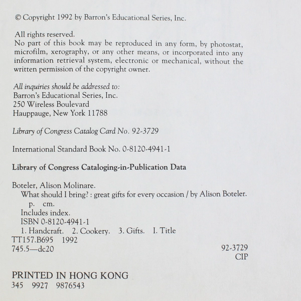 What Should I Bring? Gifts for Every Occasion Alison Boteler 1992 Spiral PB