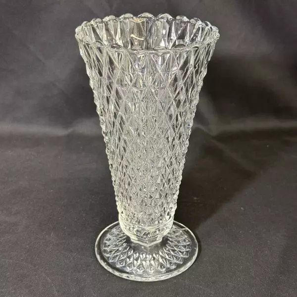 Vintage Indiana Glass Diamond Point Pedestal Vase 8 Inch