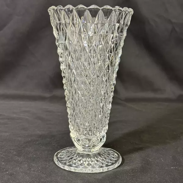 Vintage Indiana Glass Diamond Point Pedestal Vase 8 Inch