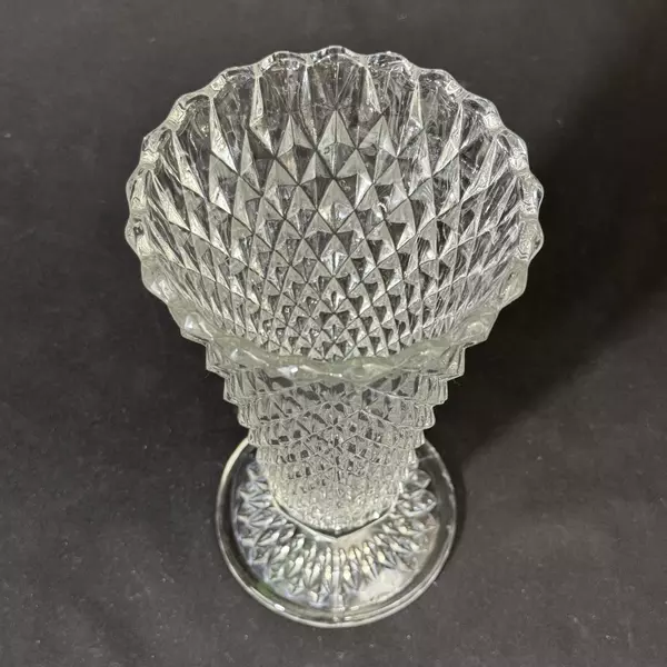 Vintage Indiana Glass Diamond Point Pedestal Vase 8 Inch