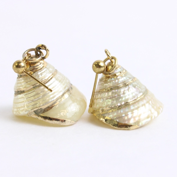 Gold-Tone Gilt Seashell Drop Earrings Need Backings